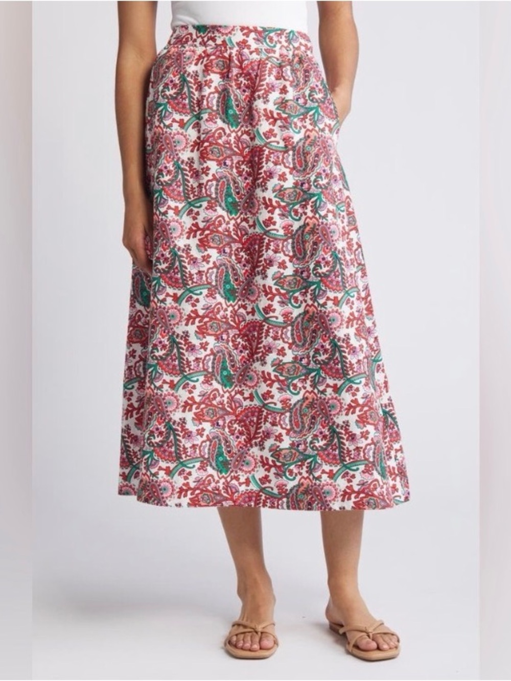 Boden Florence Linen Midi Skirt Women’s 12 R Floral Paisley Classic Boho Fun - Picture 1 of 8